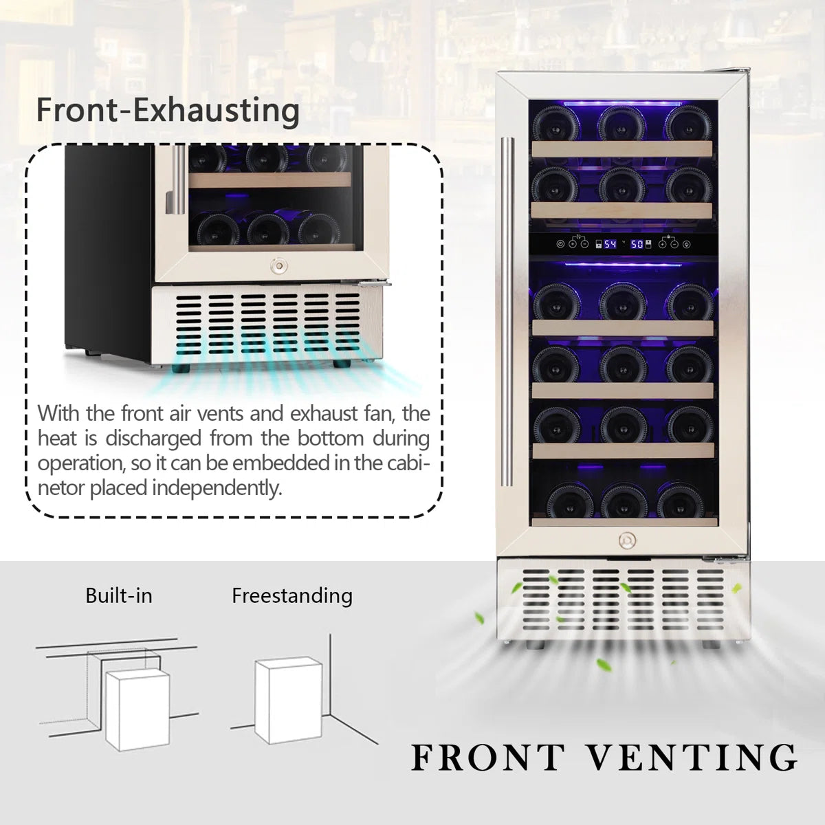 15'' 28 Bottle and 66 Can Freestanding/Built-In Dual Zone Wine Refrigerator & Beverage Cooler