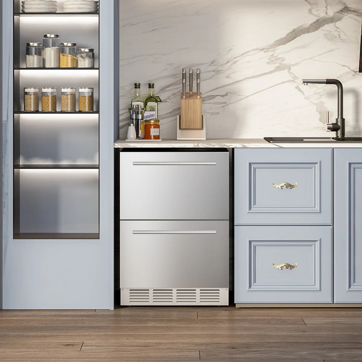 23.4” 5.0 Cu.Ft. Under Counter Stainless Beverage Refrigerator Built-in Or Freestanding.