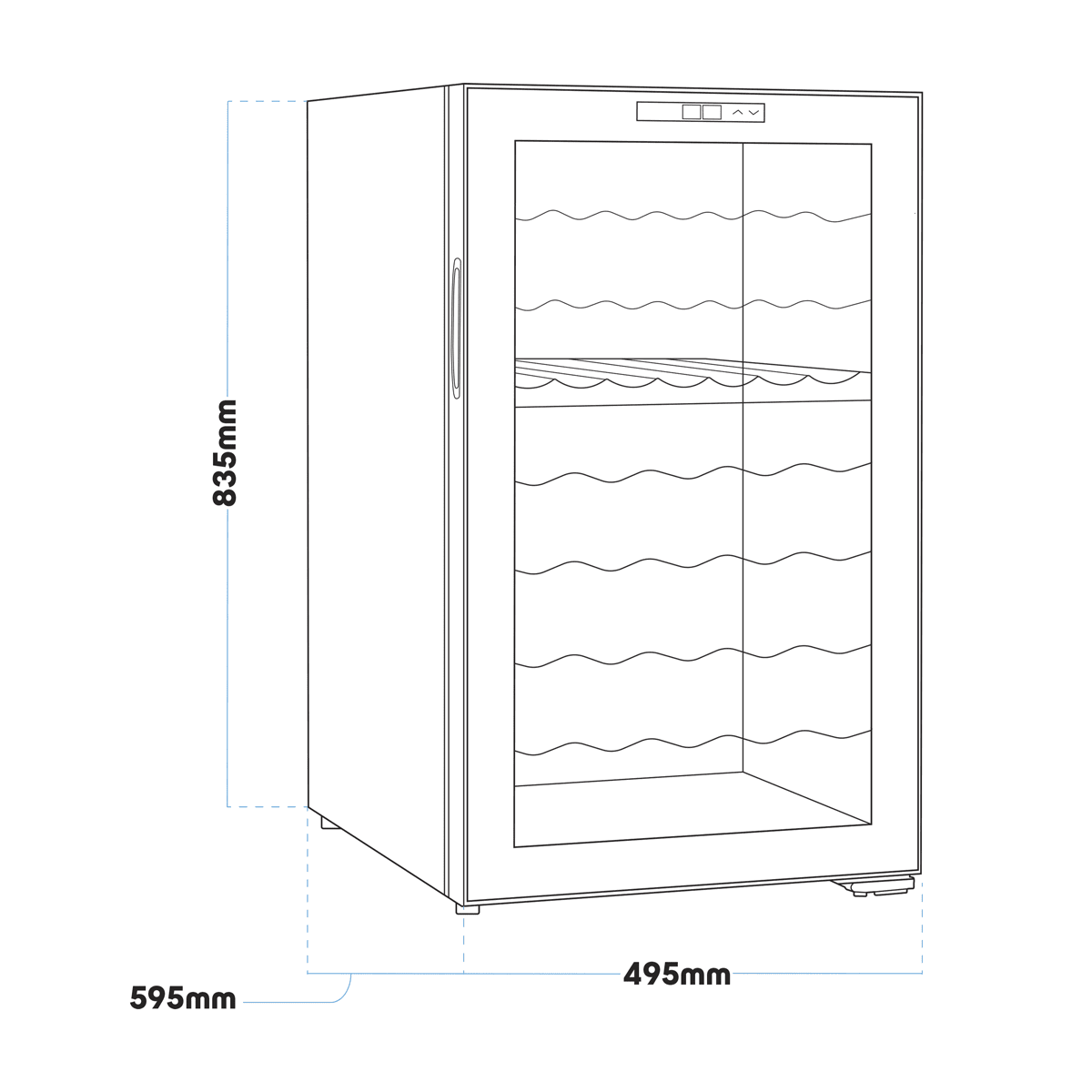 Baridi wine cooler with dual zones, mirror glass door, fits 52 bottles, sleek modern design.