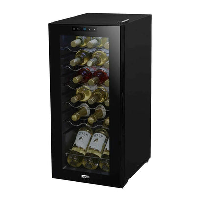 Black Baridi wine cooler with digital controls, LED light, and space for 18 bottles.