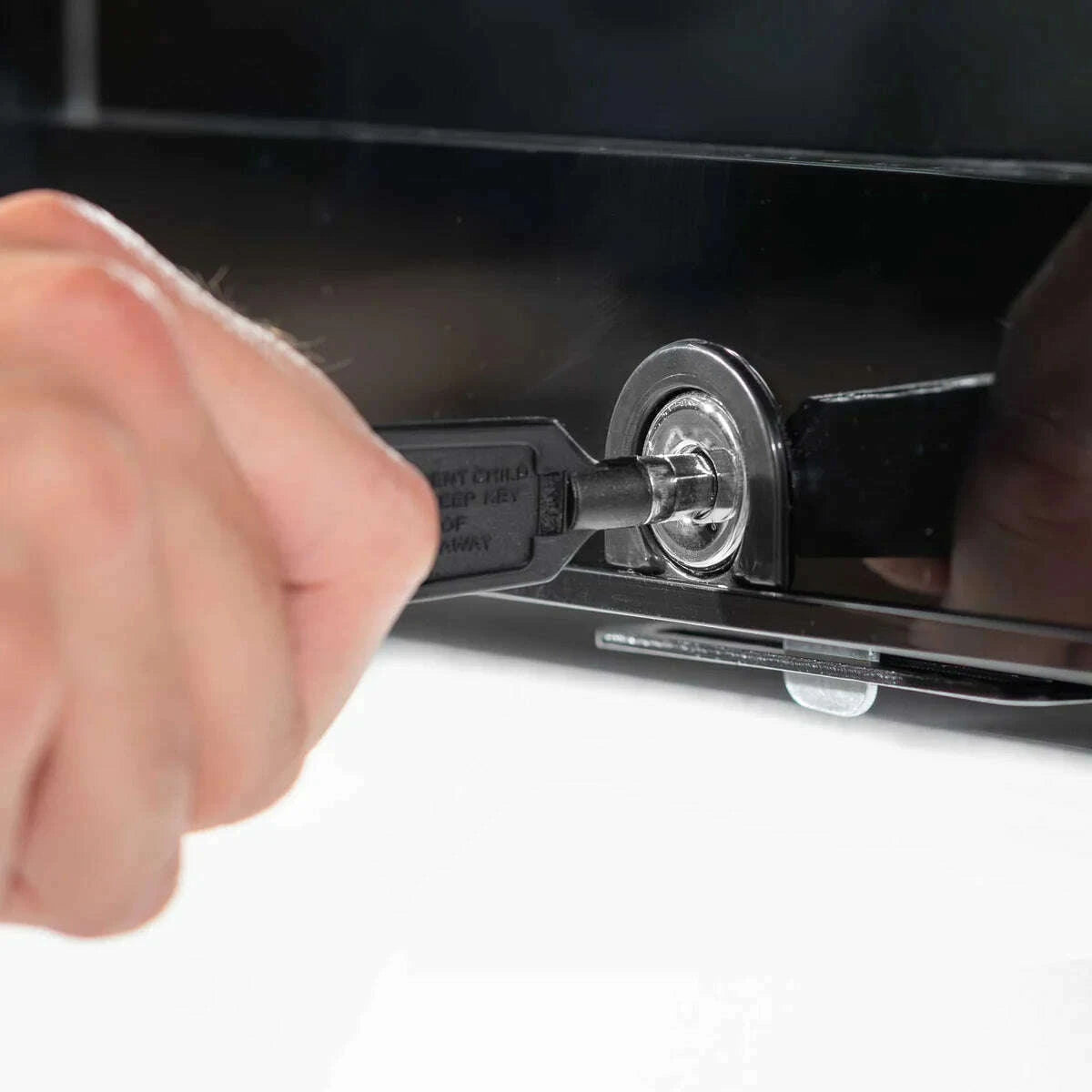 Baridi 115L black drinks fridge, sleek design, LED-lit interior, under counter fit.
