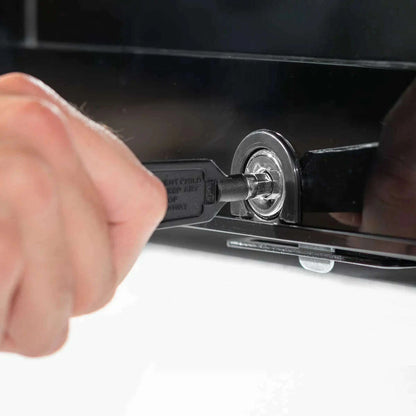 Baridi 115L black drinks fridge, sleek design, LED-lit interior, under counter fit.