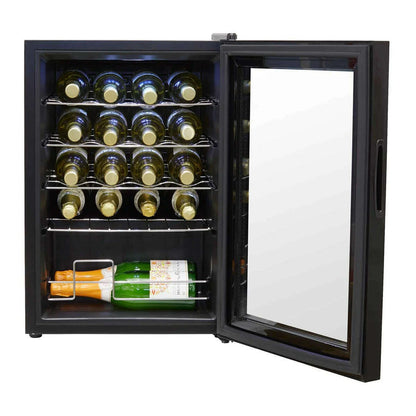 Sleek black Baridi 20-Bottle Wine Cooler with digital temperature display and glass door.