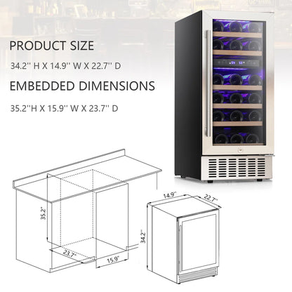 15'' 28 Bottle and 66 Can Freestanding/Built-In Dual Zone Wine Refrigerator & Beverage Cooler