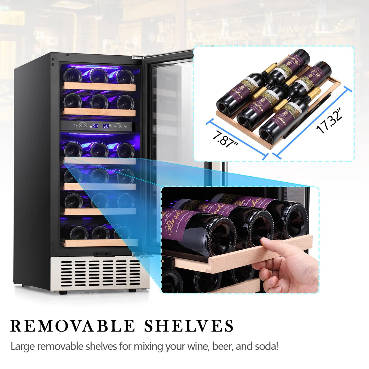 15'' 28 Bottle and 66 Can Freestanding/Built-In Dual Zone Wine Refrigerator & Beverage Cooler