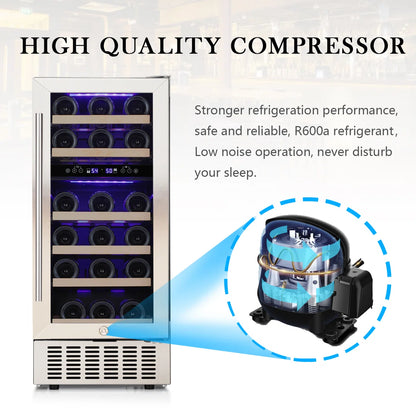 15'' 28 Bottle and 66 Can Freestanding/Built-In Dual Zone Wine Refrigerator & Beverage Cooler