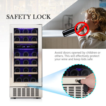 15'' 28 Bottle and 66 Can Freestanding/Built-In Dual Zone Wine Refrigerator & Beverage Cooler