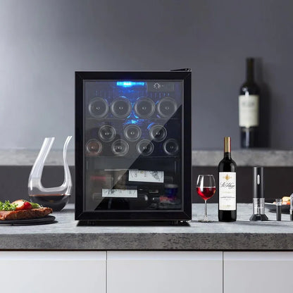 16/24 Bottle Wine Cooler with Digital Control & Blue LED Light for Red White Wine Champagne Beer