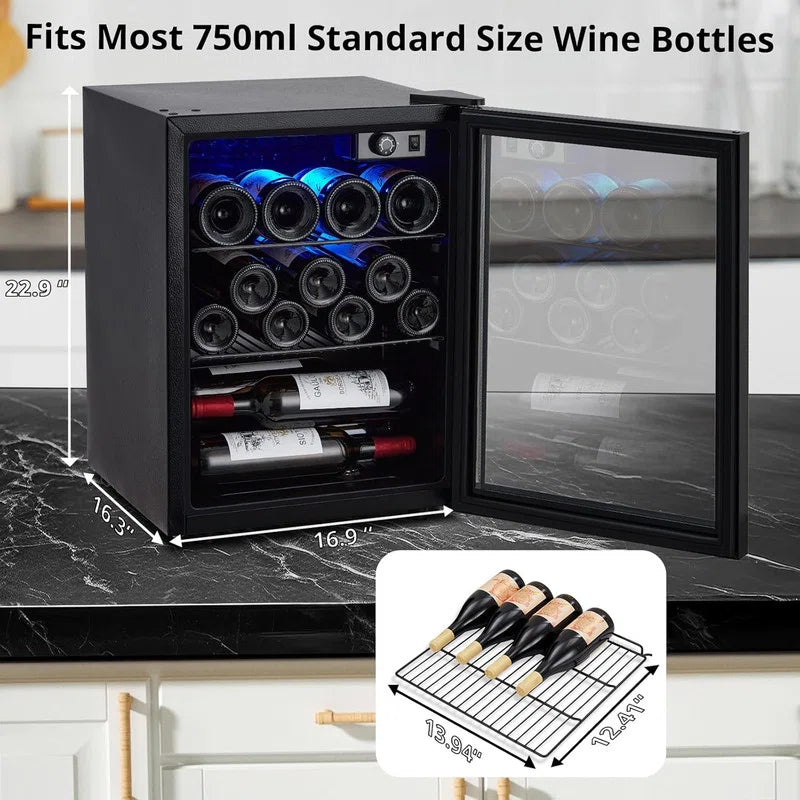 16/24 Bottle Wine Cooler with Digital Control & Blue LED Light for Red White Wine Champagne Beer