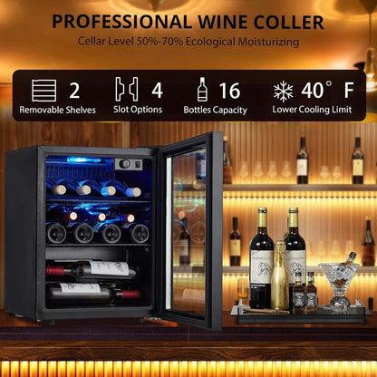16/24 Bottle Wine Cooler with Digital Control & Blue LED Light for Red White Wine Champagne Beer