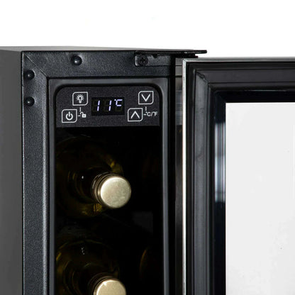 Slim Baridi wine cooler with digital controls, stainless steel finish, fits 7 bottles, 15cm wide.