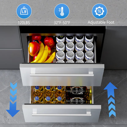 23.4” 5.0 Cu.Ft. Under Counter Stainless Beverage Refrigerator Built-in Or Freestanding.