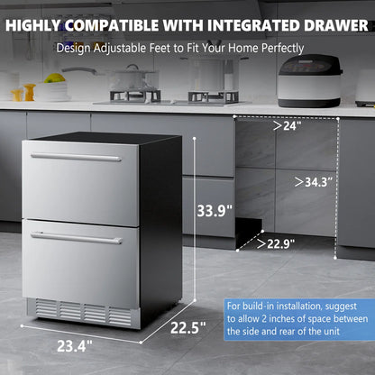 23.4” 5.0 Cu.Ft. Under Counter Stainless Beverage Refrigerator Built-in Or Freestanding.