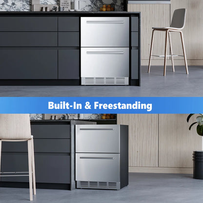 23.4” 5.0 Cu.Ft. Under Counter Stainless Beverage Refrigerator Built-in Or Freestanding.