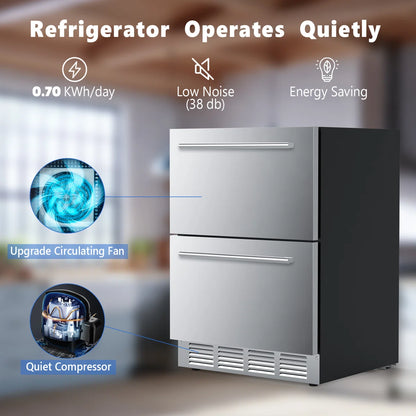 23.4” 5.0 Cu.Ft. Under Counter Stainless Beverage Refrigerator Built-in Or Freestanding.