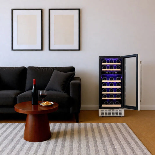 28 Bottle Dual Zone Wine & Beverage Cooler with Digital Lock, emperature Memory Function, Built-In/Undercounter Design, Stainless Steel & Double Tempered Glass Door for Home/Office/Bar