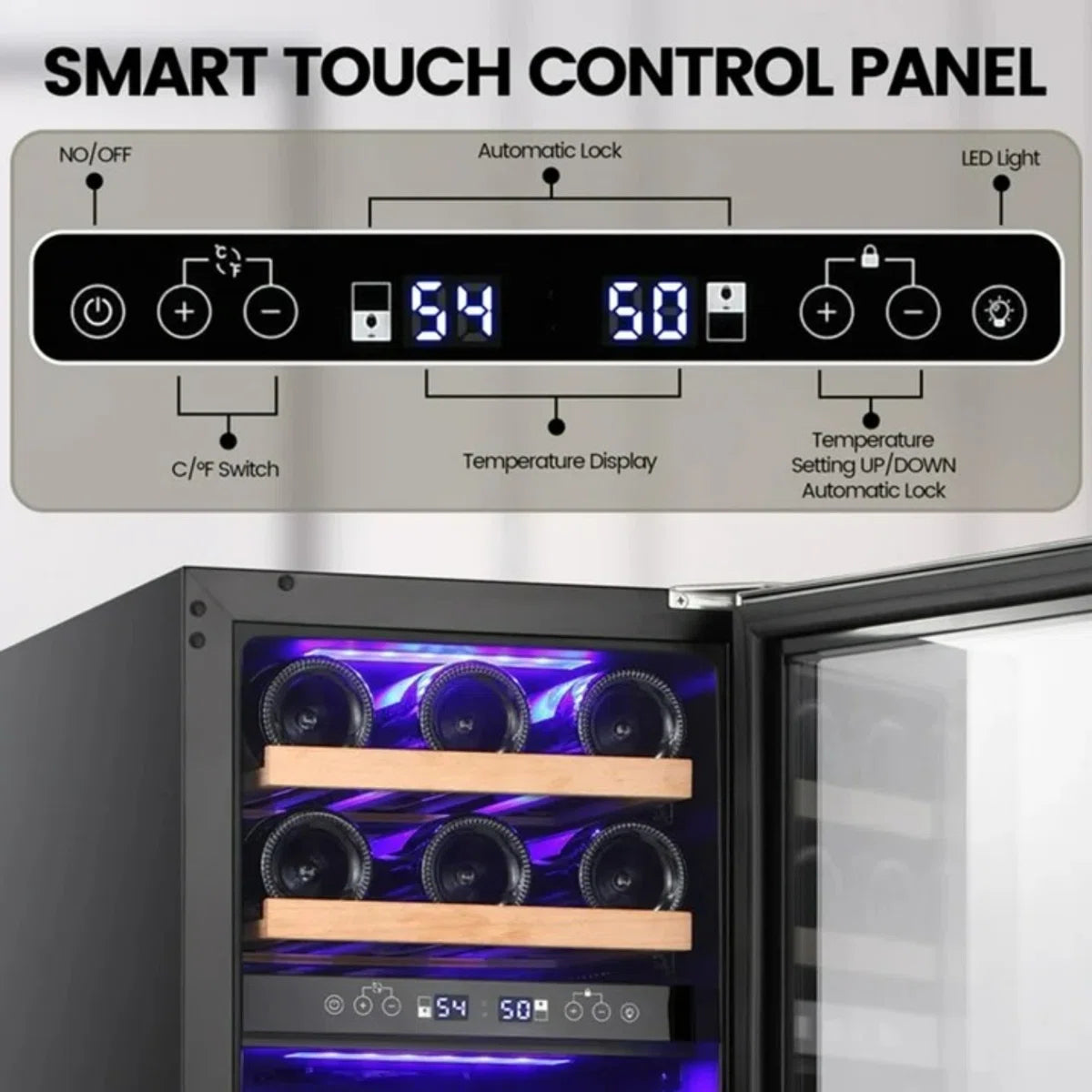 28 Bottle Dual Zone Wine & Beverage Cooler with Digital Lock, emperature Memory Function, Built-In/Undercounter Design, Stainless Steel & Double Tempered Glass Door for Home/Office/Bar