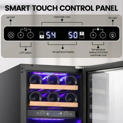 28 Bottle Dual Zone Wine & Beverage Cooler with Digital Lock, emperature Memory Function, Built-In/Undercounter Design, Stainless Steel & Double Tempered Glass Door for Home/Office/Bar