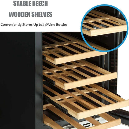 28 Bottle Dual Zone Wine & Beverage Cooler with Digital Lock, emperature Memory Function, Built-In/Undercounter Design, Stainless Steel & Double Tempered Glass Door for Home/Office/Bar