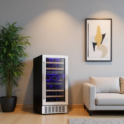 28 Bottle Dual Zone Wine & Beverage Cooler with Digital Lock, emperature Memory Function, Built-In/Undercounter Design, Stainless Steel & Double Tempered Glass Door for Home/Office/Bar
