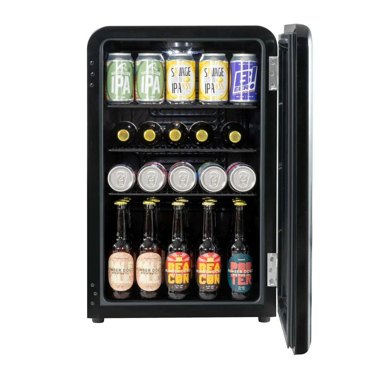 Retro-style Baridi 70L drinks fridge with vintage design and energy-efficient features.