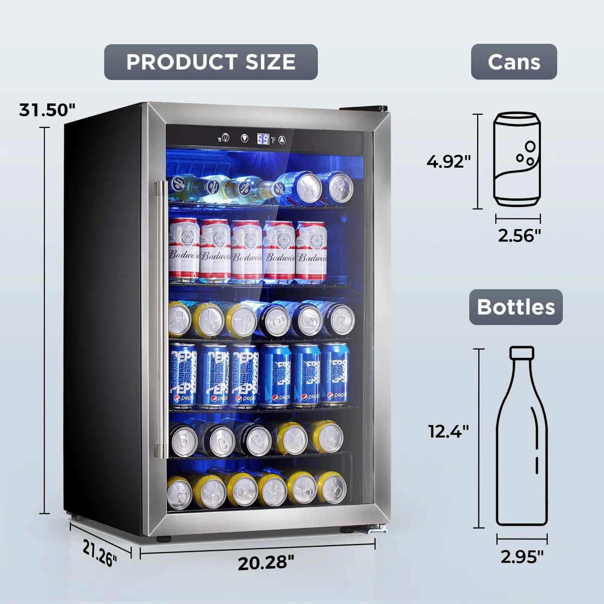 31.5'' H 37 Bottle and 145 Cans Single Zone Freestanding Wine Refrigerator & Beverage Cooler