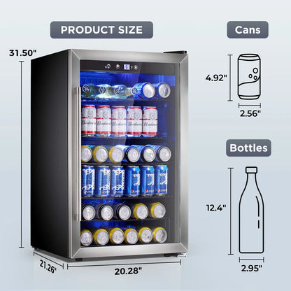 31.5'' H 37 Bottle and 145 Cans Single Zone Freestanding Wine Refrigerator & Beverage Cooler