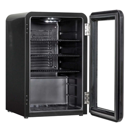 Retro-style 70L fridge with vintage design, energy-efficient cooling, and adjustable shelving.