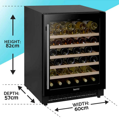 Sleek Baridi wine cooler with digital controls, glass door, and space for 54 bottles.