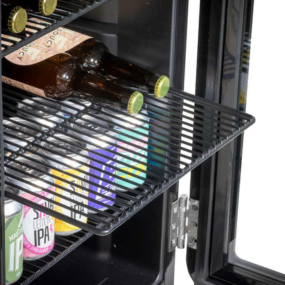 Retro-style 70L drinks fridge with vintage design, adjustable shelves, and digital thermostat.
