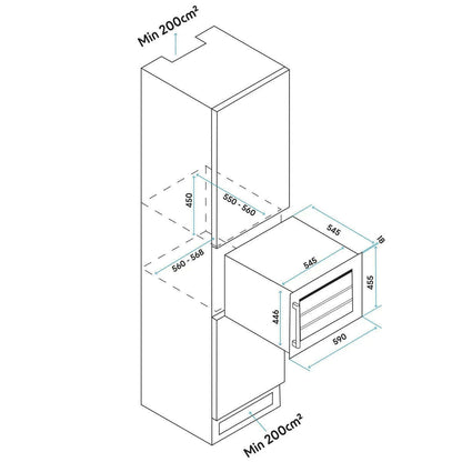 Sleek black 60cm wine cooler with beech wood shelves, fits 28 bottles, LED lit interior.