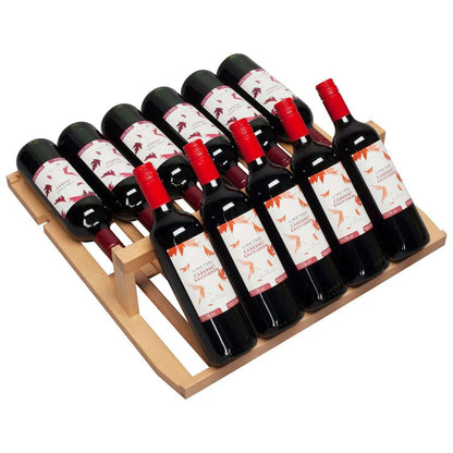 A sleek black dual-zone wine cabinet with glass door, showcasing 163 bottles on wooden shelves.