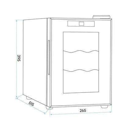 Sleek Baridi 6-bottle wine cooler with touch controls and glass door, ideal for compact spaces.