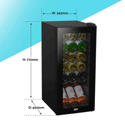 Baridi 18 Bottle Wine Cooler with digital controls, LED light, and sleek black design.