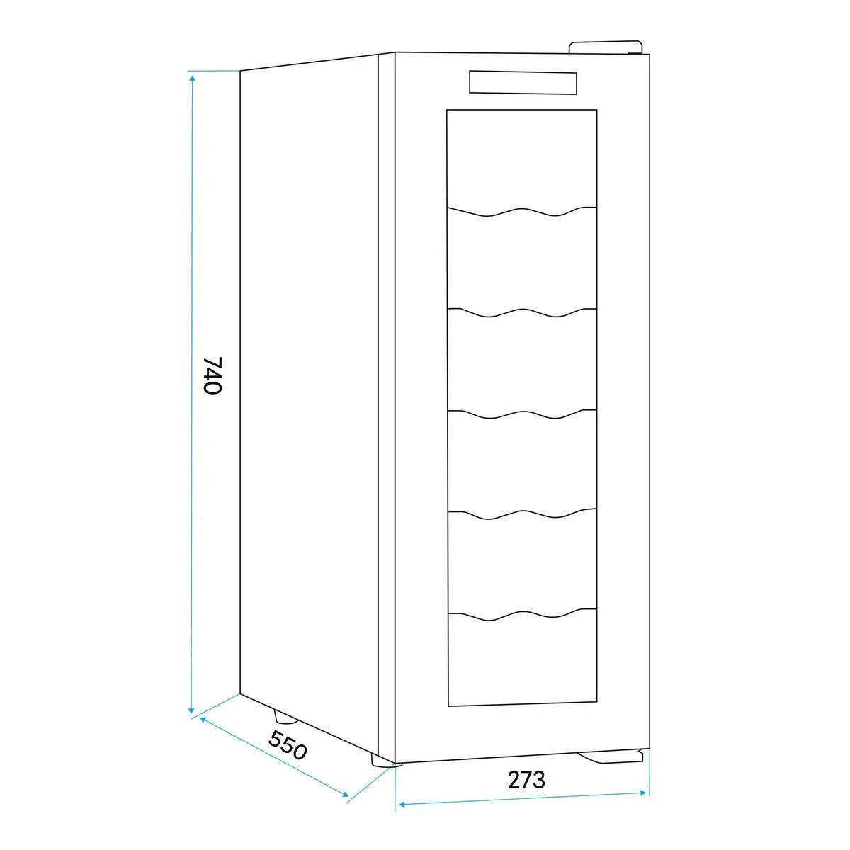 Black Baridi wine fridge with tempered glass door, touch controls, fits 12 bottles.