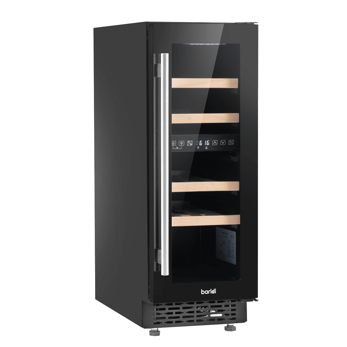 Black Baridi 17-bottle wine cooler with touch screen, dual zones, and LED lighting.