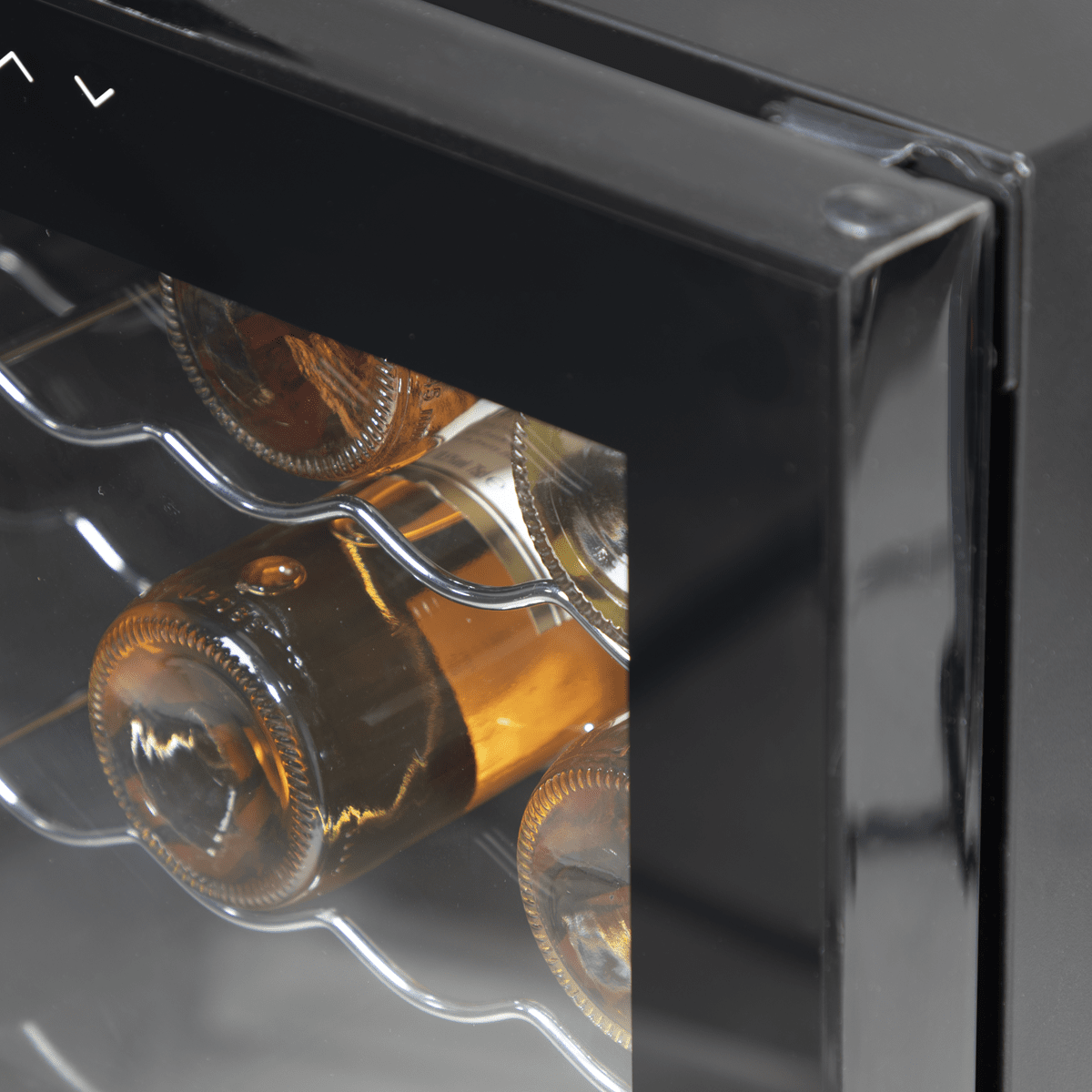 Sleek Baridi wine cooler with mirror glass door, dual zones, and 52-bottle capacity.
