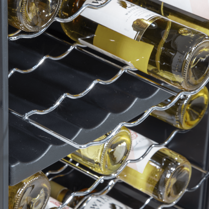 Baridi dual zone wine cooler with mirror glass door, 52-bottle capacity, sleek modern design.