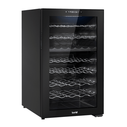 Baridi 52-bottle dual zone wine cooler with mirror glass door and touch control panel.