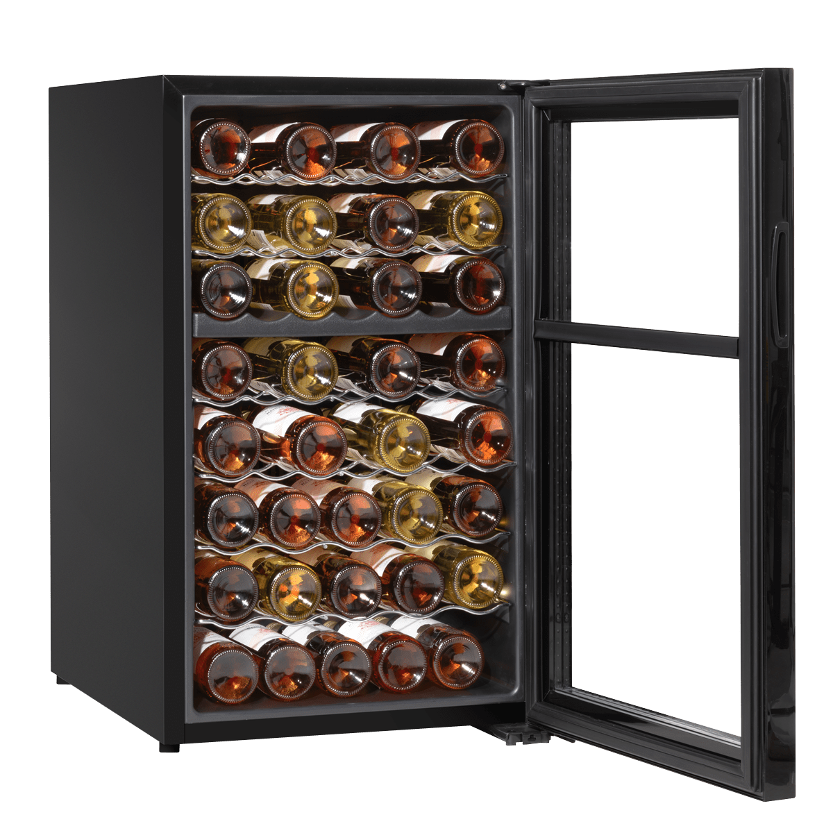 Baridi dual zone wine cooler with mirror glass door, 52-bottle capacity, sleek modern design.
