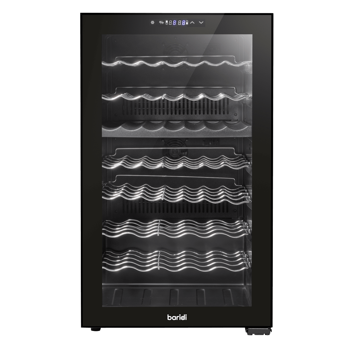 Baridi DH236 Wine Cooler with dual zones, mirror glass door, and 52-bottle capacity.