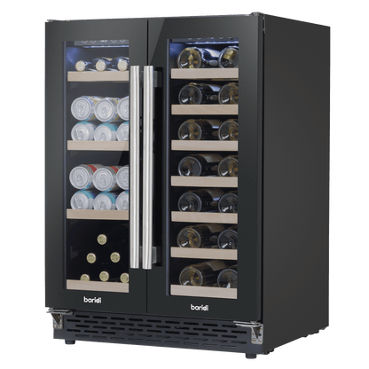 Baridi Dual Zone Wine & Beverage Cooler with mirror glass doors, fits 40 bottles or 120 cans.