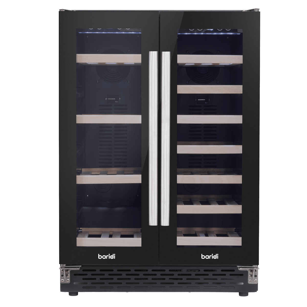 Baridi Dual Zone Wine & Beverage Cooler with mirrored doors, compact and sleek design.