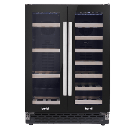 Baridi Dual Zone Wine & Beverage Cooler with mirrored doors, compact and sleek design.