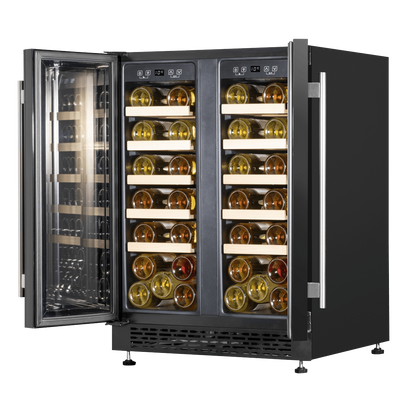 Baridi dual zone wine and beverage cooler with sleek design and mirrored glass doors.