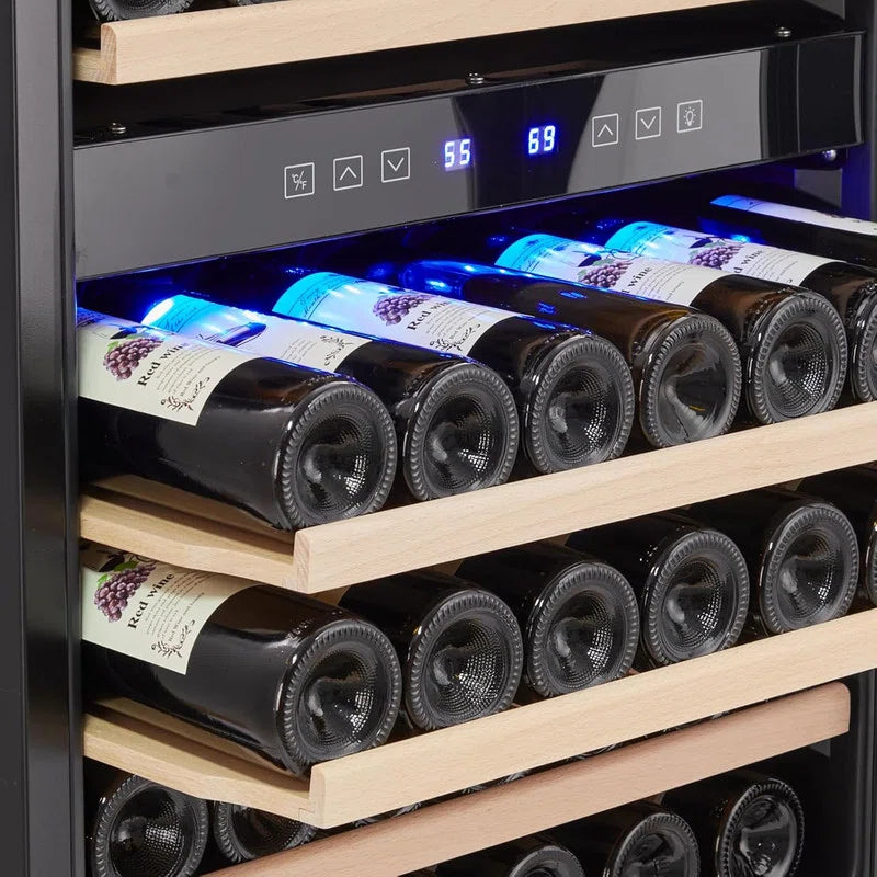Dual Zone Wine Cooler 46 Bottle Capacity with Tempered Glass Door, Built-In/Freestanding Temperature Memory