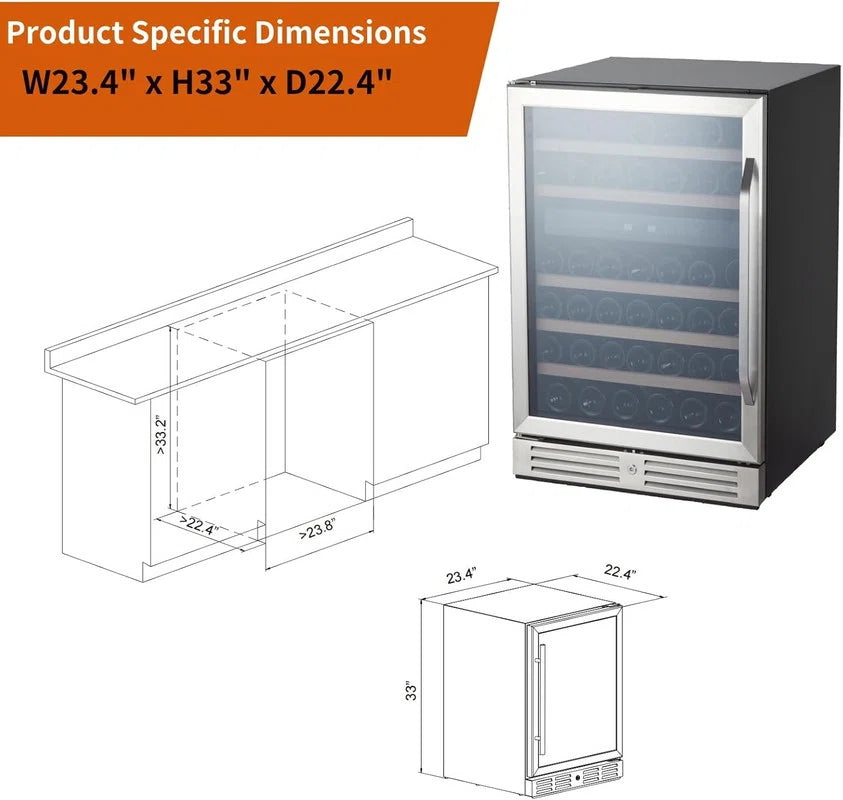 Dual Zone Wine Cooler 46 Bottle Capacity with Tempered Glass Door, Built-In/Freestanding Temperature Memory