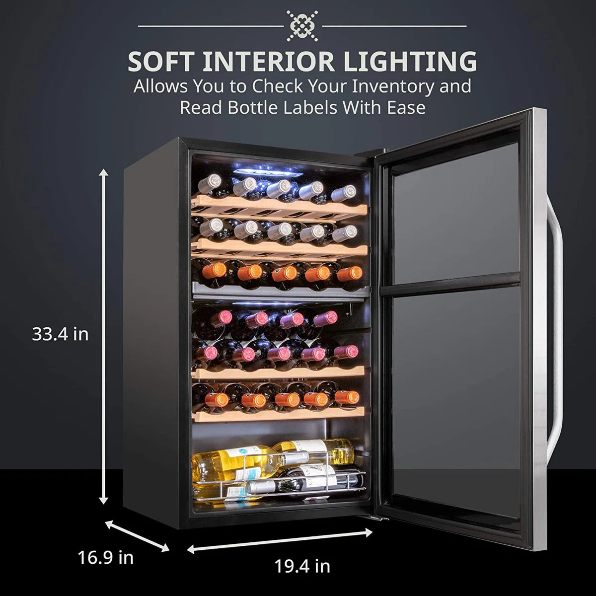 Ivation Dual Zone 19.4'' Freestanding 33 Bottle Wine Refrigerator