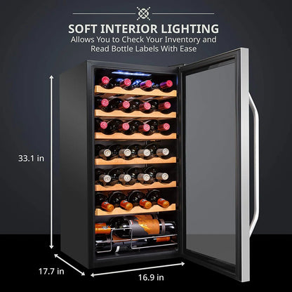 Ivation Single Zone 16.9'' Freestanding 28 Bottle Wine Refrigerator