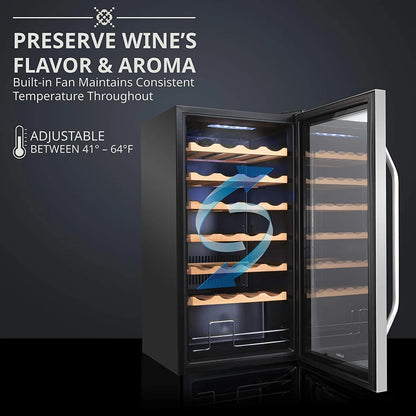 Ivation Single Zone 16.9'' Freestanding 28 Bottle Wine Refrigerator
